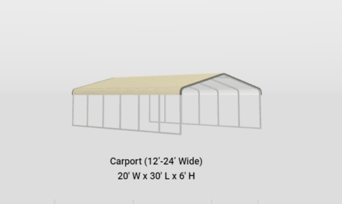 20x30 Standard Roof Carport